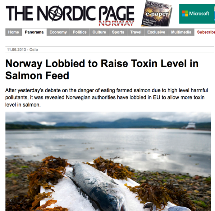 2013-ban a norvég hivatalok kilobbizták az EU-nál a a lazactakarmány toxin szintjének emelését 